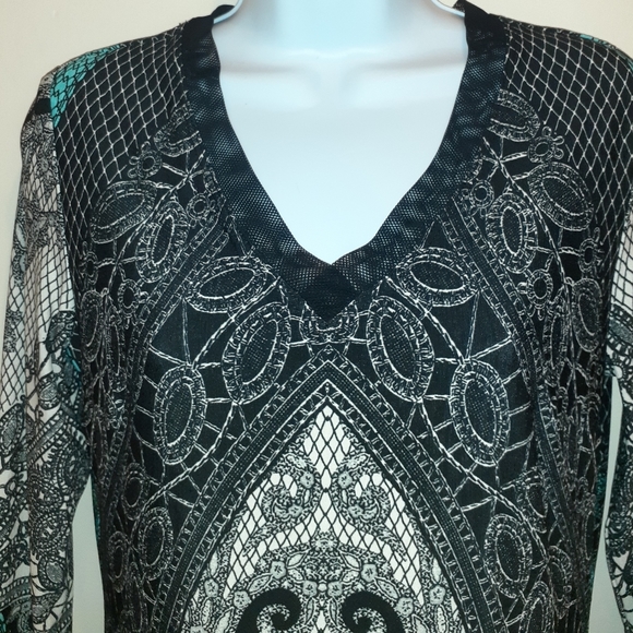 Frank Lyman Blouse 🇨🇦 Size 8, Black &Turquoise - Picture 4 of 9